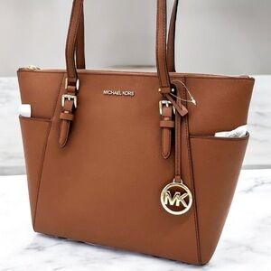 Michael Kors Large Charlotte Tote Bag Luggage Leather Luggage